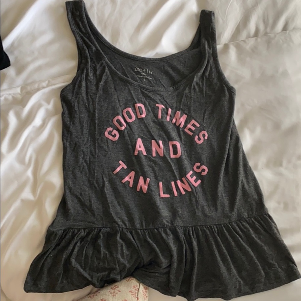 “Good Times And Tan Lines” gray tank top